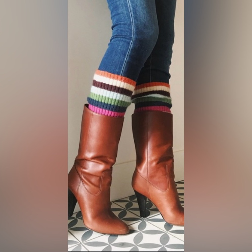 Coach Monika Whiskey Leather boots stripe sock  - Size 8M